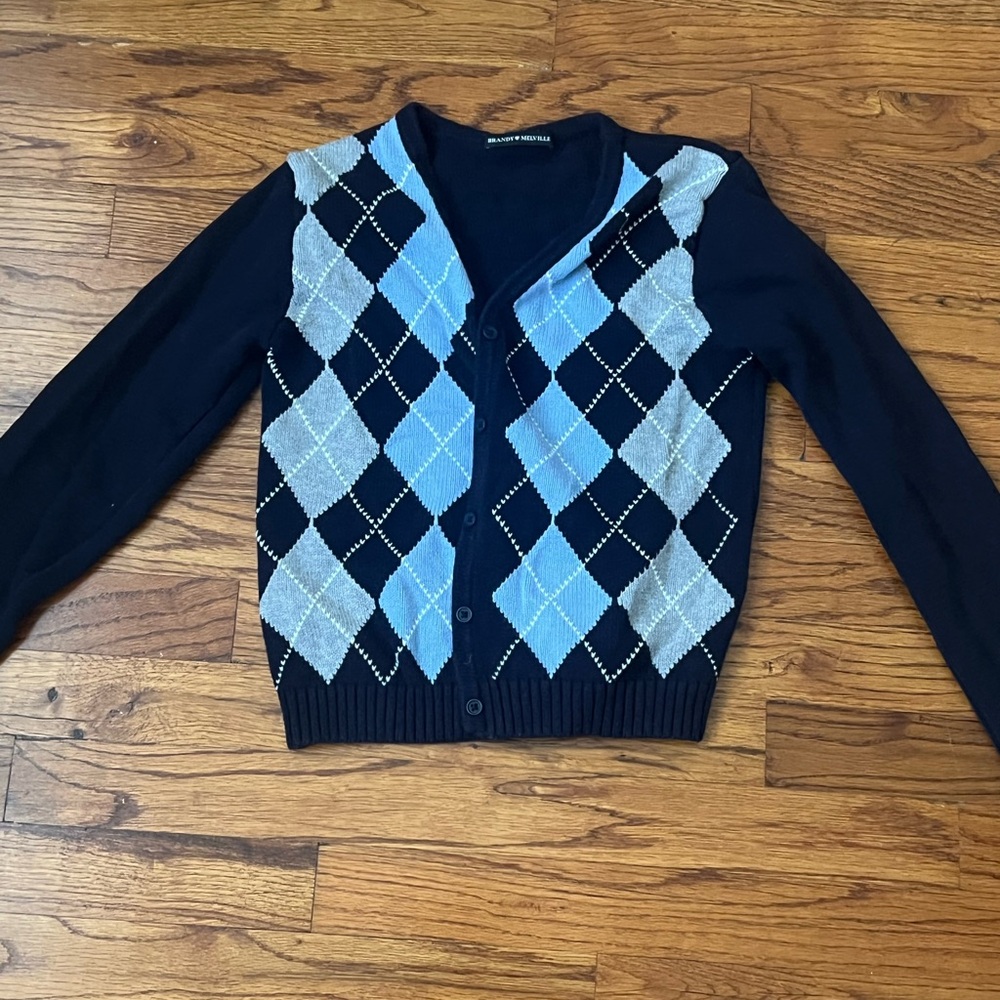 Brandy Melville Argyle Cardigan Sweater - Blue and Black